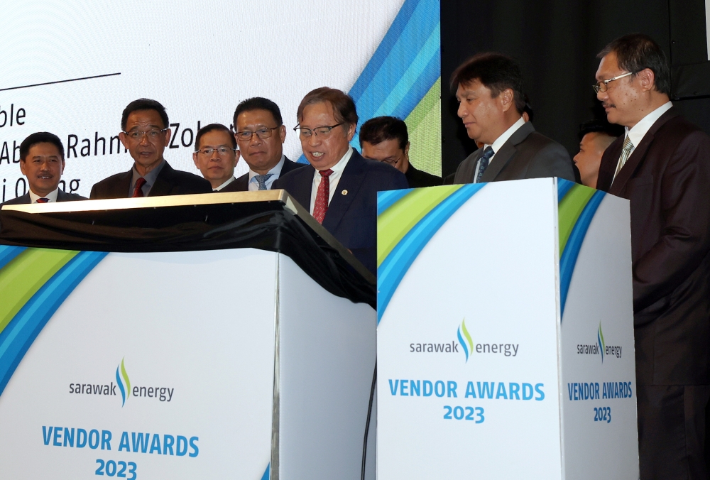 Premier Tan Sri Abang Johari Tun Openg officiates the Sarawak Energy Vendor Awards 2023 (SEVA 2023) event in Kuching May 30, 2023. ― Bernama pic