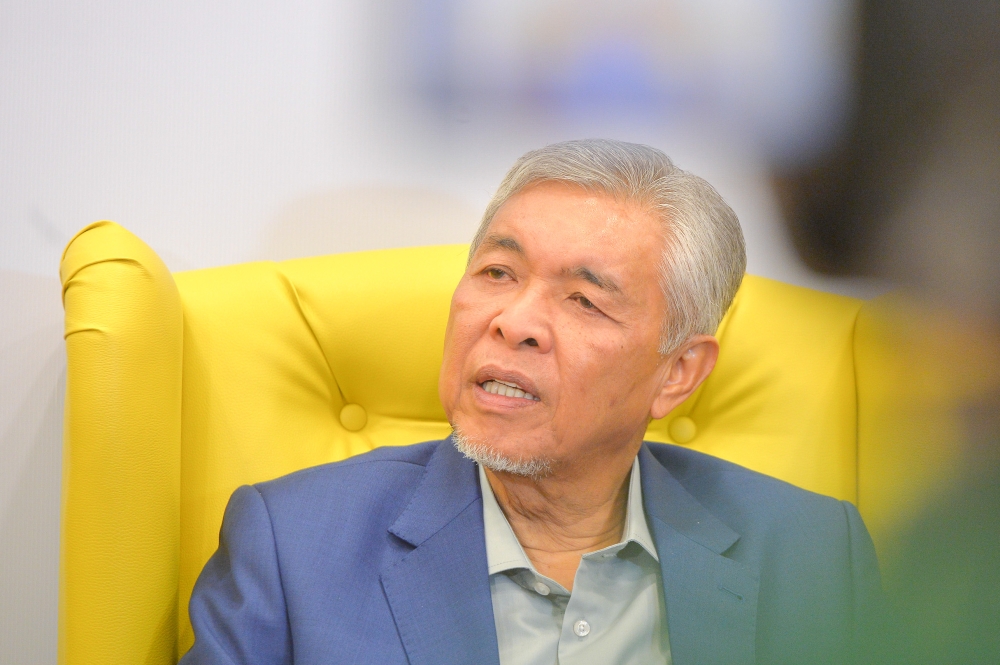 Deputy Prime Minister Datuk Seri Ahmad Zahid Hamidi a townhall session at the Ministry of Rural and Regional Development in Putrajaya May 31, 2023. — Picture by Shafwan Zaidon