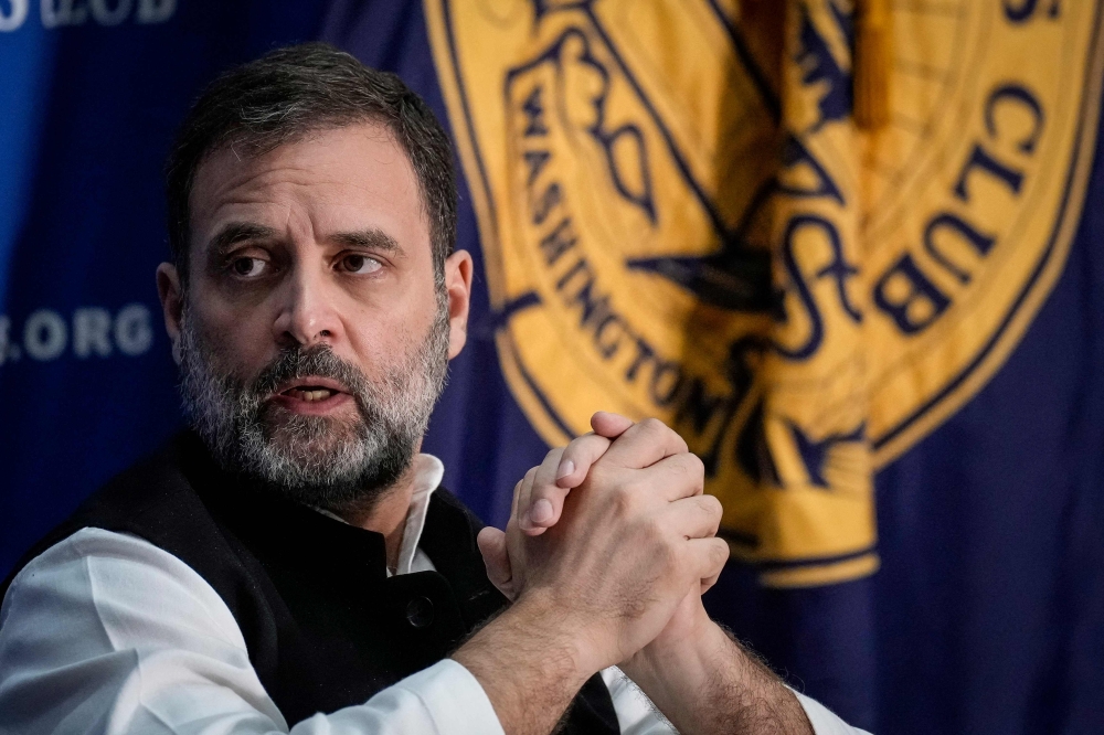 Indian opposition leader Rahul Gandhi speaks at the National Press Club on June 1, 2023 in Washington, DC. — AFP pic