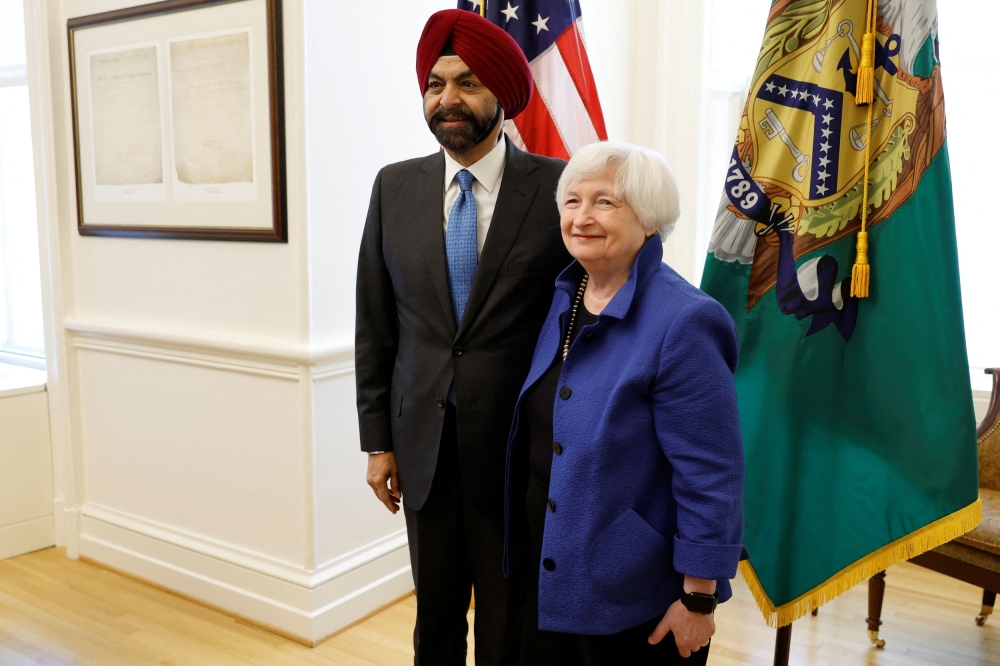 US Treasury Secretary Janet Yellen welcomes incoming World Bank President Ajay Banga at the Treasury Department in Washington June 1, 2023. ― Reuters pic