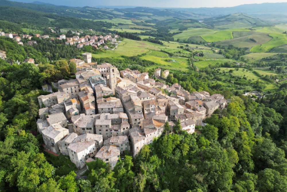 An aerial view of San Casciano dei Bagni, a hilltop village in southern Tuscany still home to popular thermal baths, where around 20 Etruscan and Roman bronze statues were discovered, in San Casciano dei Bagni, Italy, May 29, 2023. — Reuters pic 