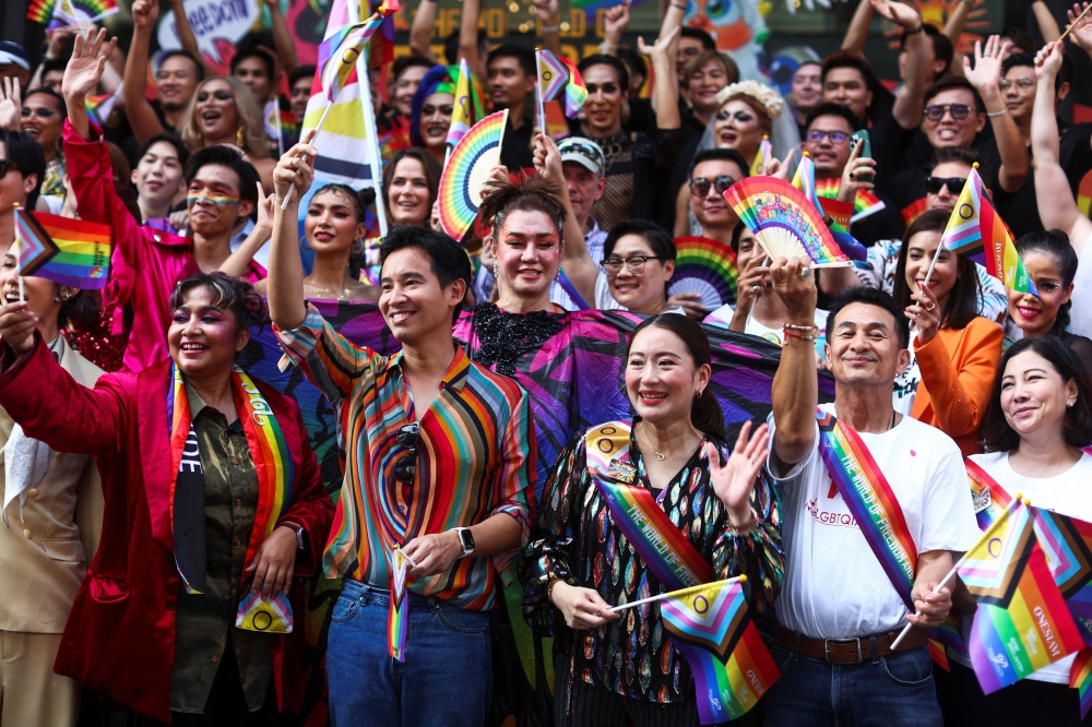 Move Forward Party leader Pita Limjaroenrat and Pheu Thai’s Paetongtarn Shinawatra take part in the annual LGBTQ Pride parade in Bangkok, Thailand, June 4, 2023. — Reuters pic 