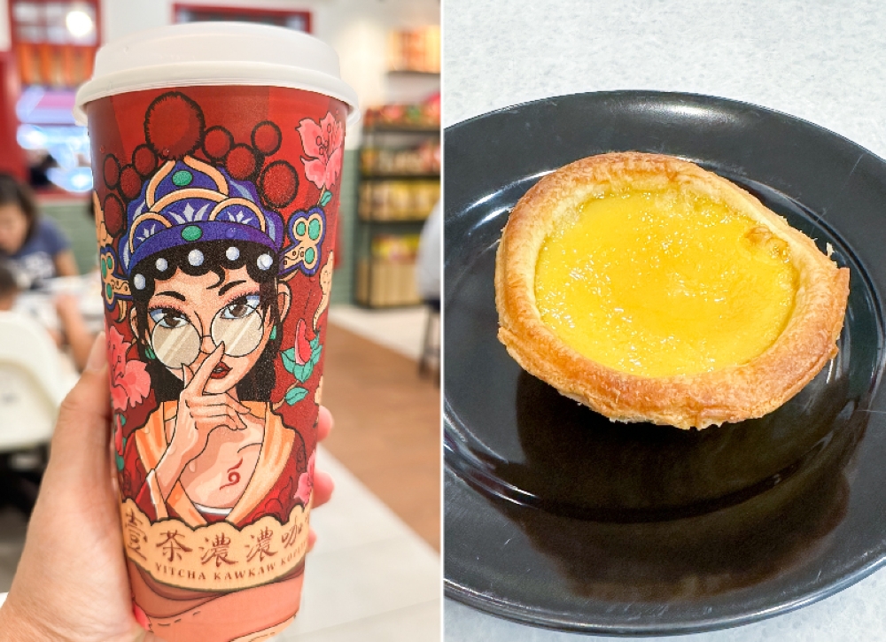 Even the cups for the iced coffee is a keeper featuring an illustration from street artist Kenji Chai (left). You can also pick up various pastries at the counter that includes egg tarts with a smooth egg custard (right)