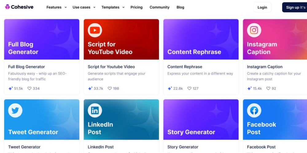 Cohesive offers AI content writing covering a multitude of different formats. — Picture courtesy of Cohesive