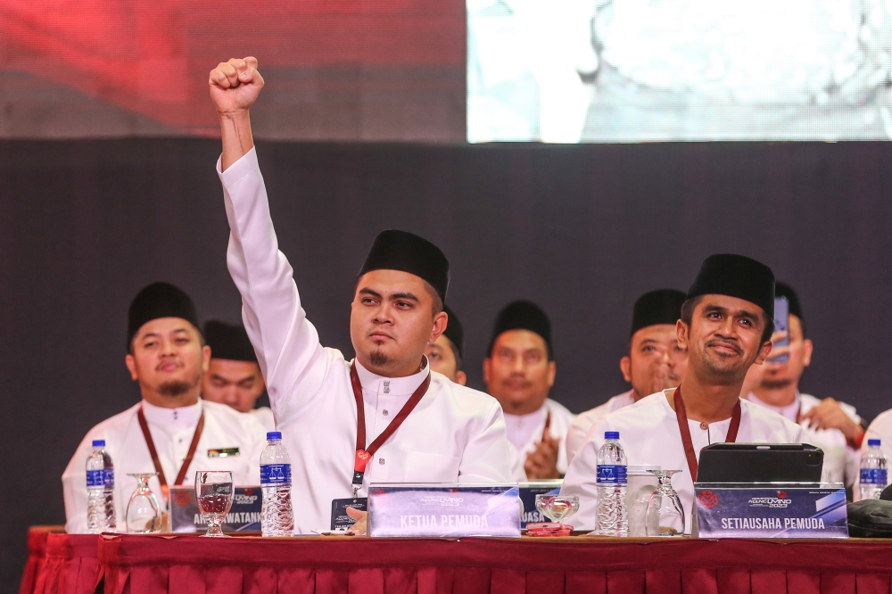 Umno Youth Chief Dr Muhammad Akmal Saleh reacts during the party's general assembly in Kuala Lumpur June 8, 2023. — Picture by Yusof Mat Isa