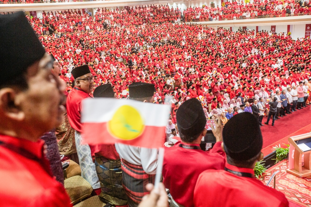 A general view inside the Merdeka Hall during the 2023 Umno general assembly at the World Trade Centre in Kuala Lumpur June 9, 2023. — Picture by Hari Anggara