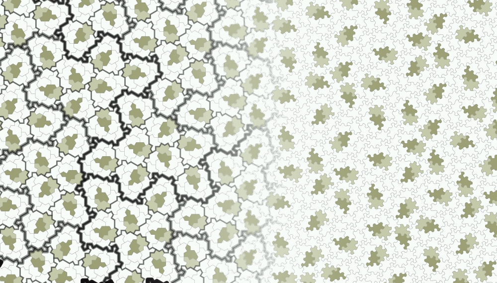 This handout image released by The University of Waterloo on June 9, 2023, shows a tile shape which from the left tile fades into ‘the spectre’, which has curved edges, and was recently 'discovered' by British mathematician David Smith. — AFP pic