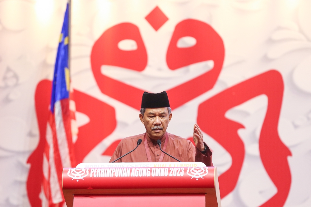 Umno deputy president Datuk Seri Mohamad Hasan speaks during the party’s 2023 general assembly at World Trade Centre in Kuala Lumpur June 10, 2023. —   Picture by Yusof Mat Isa