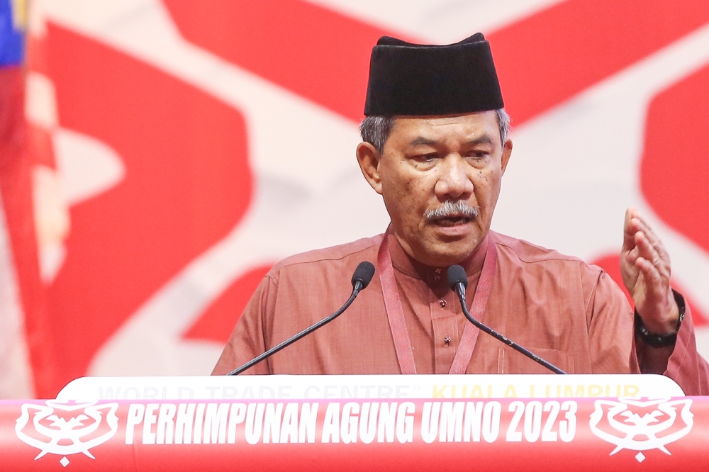 Umno deputy president Datuk Seri Mohamad Hasan speaks during the 2023 party's general assembly at World Trade Centre in Kuala Lumpur June 10, 2023. Picture by Yusof Mat Isa