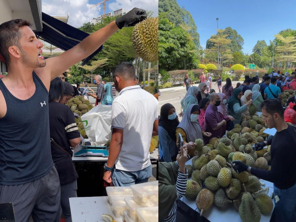 Cosmetic entrepreneur Datuk Aliff Syukri turned durian seller and has been garnering public traction at his pop-up durian stall in Kota Damansara. — Picture via Instagram/ Aliff Syukri Kamarzaman