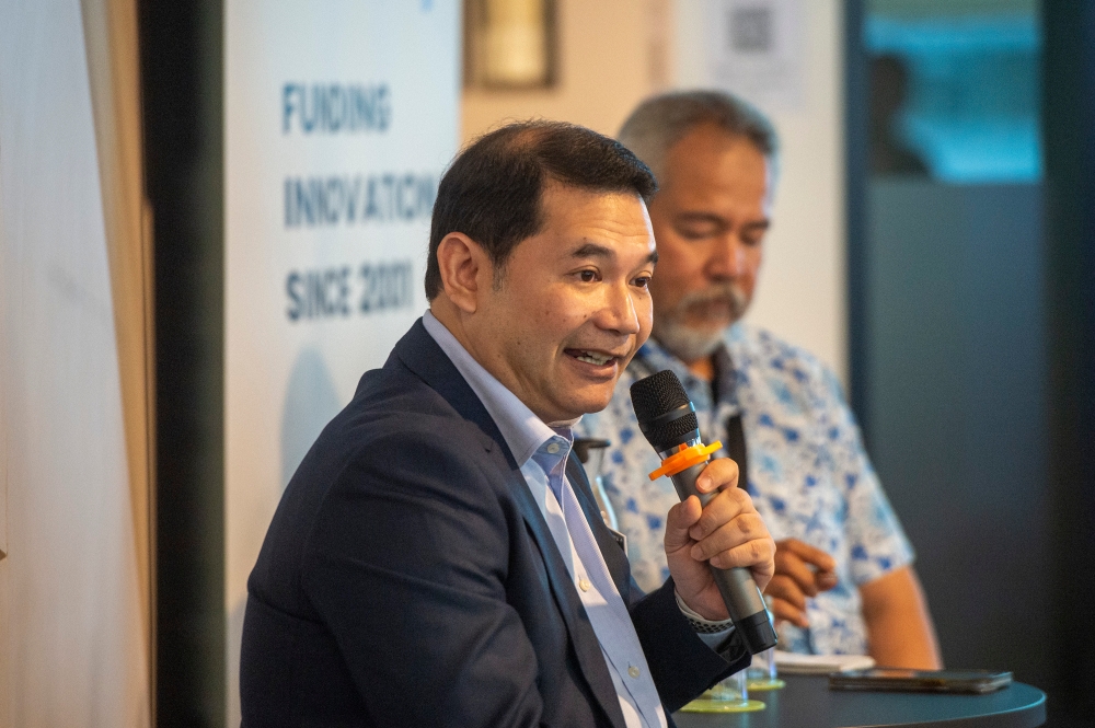 Economy Minister Rafizi Ramli delivers his speech during the Mavcap Ilham Talk at Ilham Tower, Kuala Lumpur June 13, 2023. — Picture by Shafwan Zaidon 