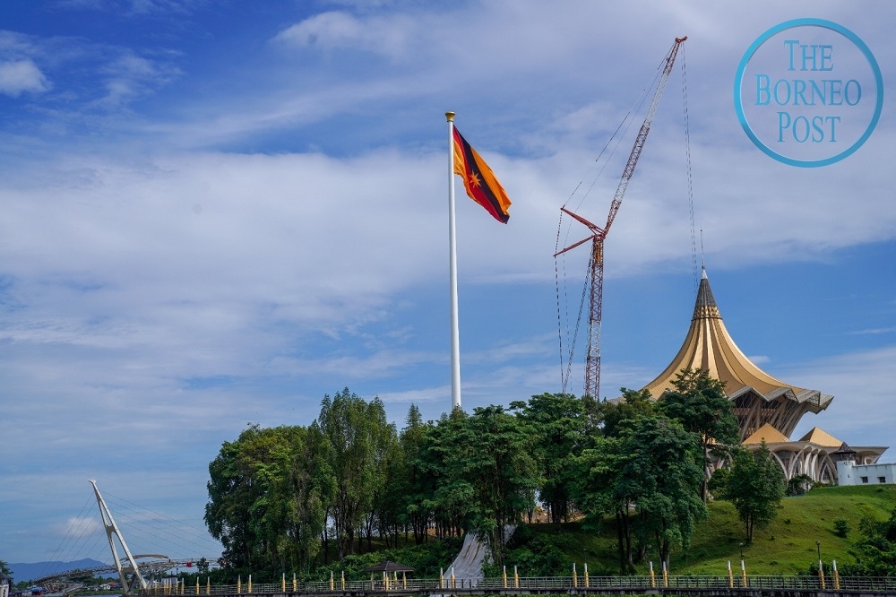 The 99-metre-tall flagpole is four metres taller than Malaysia’s previous tallest flagpole at Merdeka Square in Kuala Lumpur. — Chimon Upon/Borneo Post pic