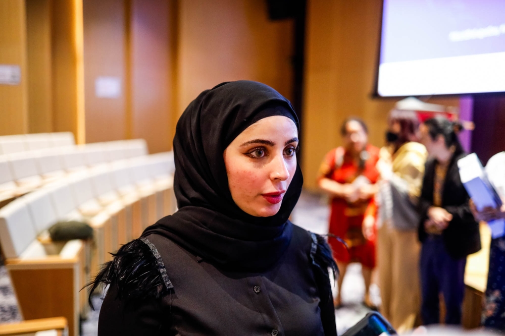Founder and director of the Yemeni Refugee Women’s Association Leena Al-Mujaheed speaks to reporters at the research workshop on refugee studies and forced displacement jointly organised by the United Nations High Commissioner for Refugees (UNHCR) and the Asia School of Business in Kuala Lumpur June 19, 2023. — Picture by Firdaus Latif