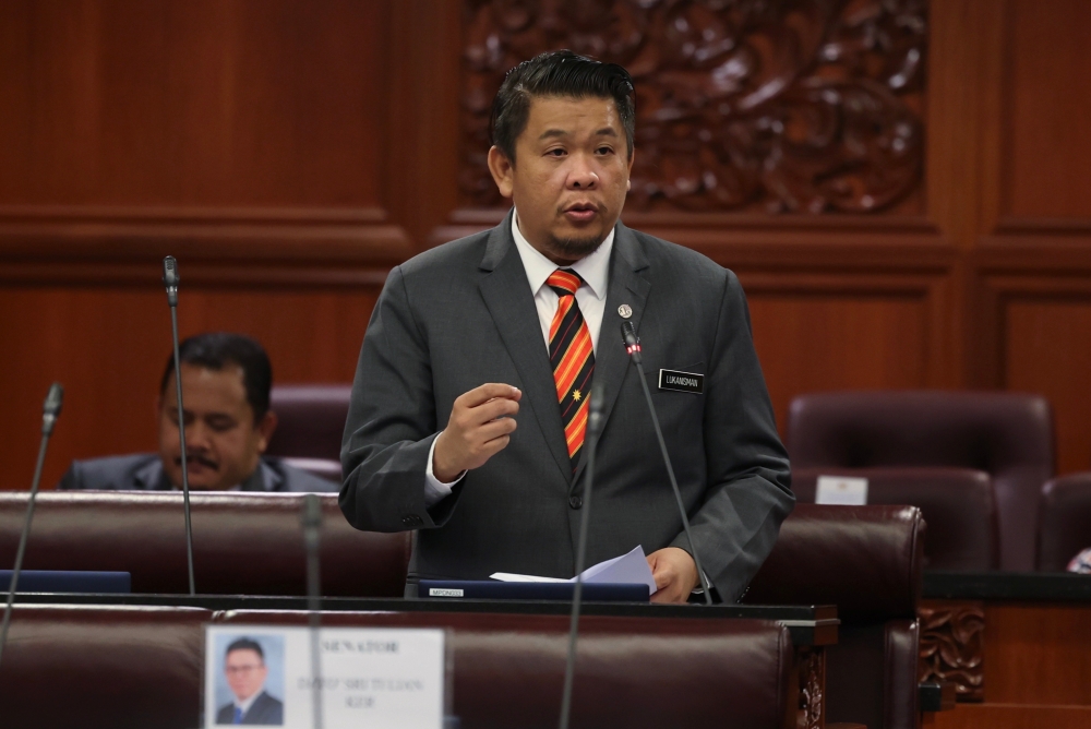 Deputy Health Minister Lukanisman Awang Sauni speaks at the Dewan Negara in Kuala Lumpur June 20, 2023. — Bernama pic