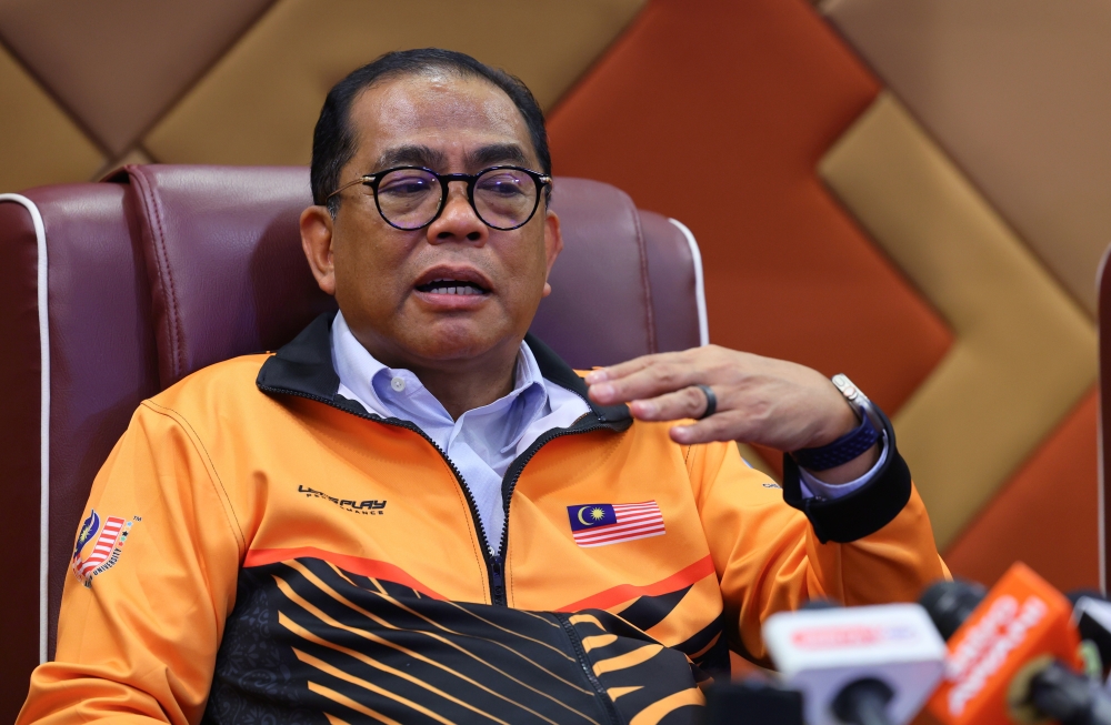 Higher Education Minister Datuk Seri Mohamed Khaled Nordin speaks to the media after officiating the Semarak Siswa Madani programme in Putrajaya, June 20, 2023. — Bernama pic 