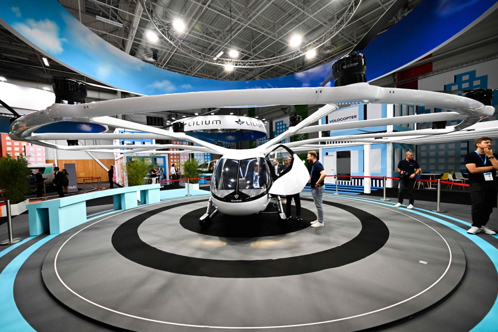 This photograph taken on June 19, 2023 shows the Volocopter air taxi ‘Volocity’ displayed during the International Paris Air Show at the Paris豊e Bourget Airport. — AFP pic 