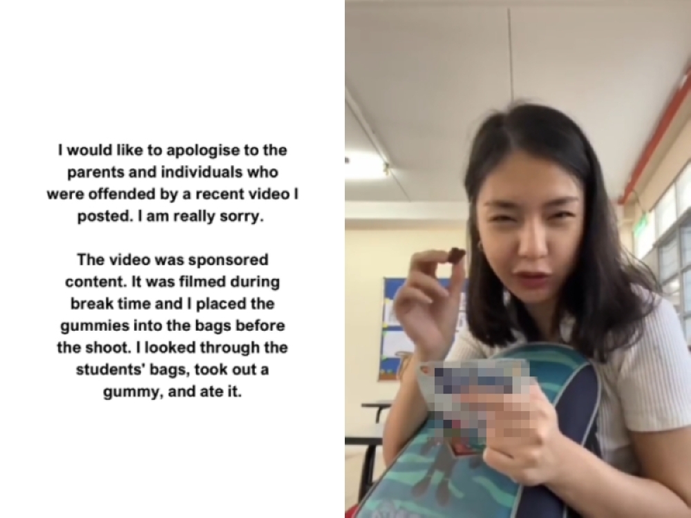 Schoolteacher and content creator Shi Qi, known for posting contents with her students is in hot water following her latest video of going through her student's bags. — Screenshot via Twitter and TikTok/ amuse_gueule and qiwiie
