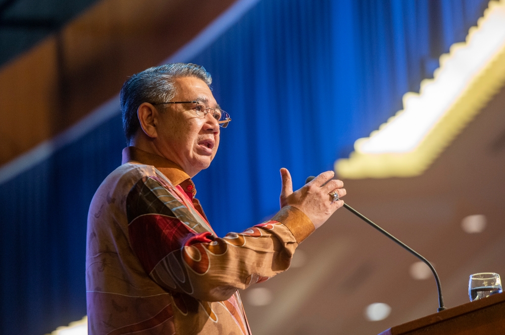 Domestic Trade and Cost of Living Minister Datuk Seri Salahuddin Ayub delivers a speech at the ministry’s monthly assembly in Putrajaya, June 22, 2023. — Picture by Shafwan Zaidon