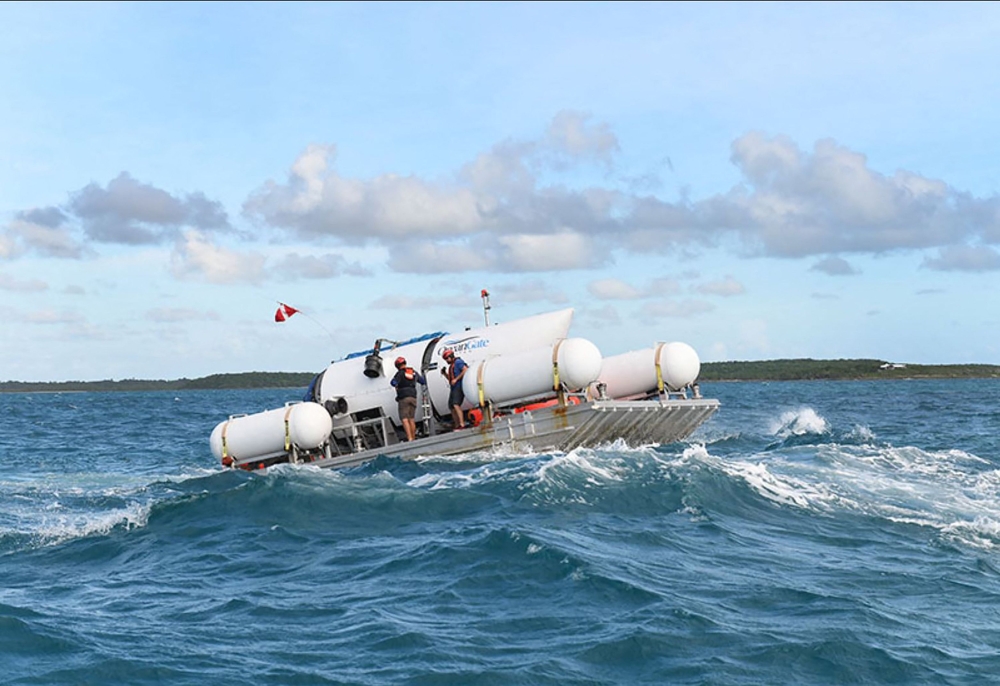 This undated image courtesy of OceanGate Expeditions, shows their Titan submersible being towed to a dive location. — AFP pic/OceanGate Expeditions