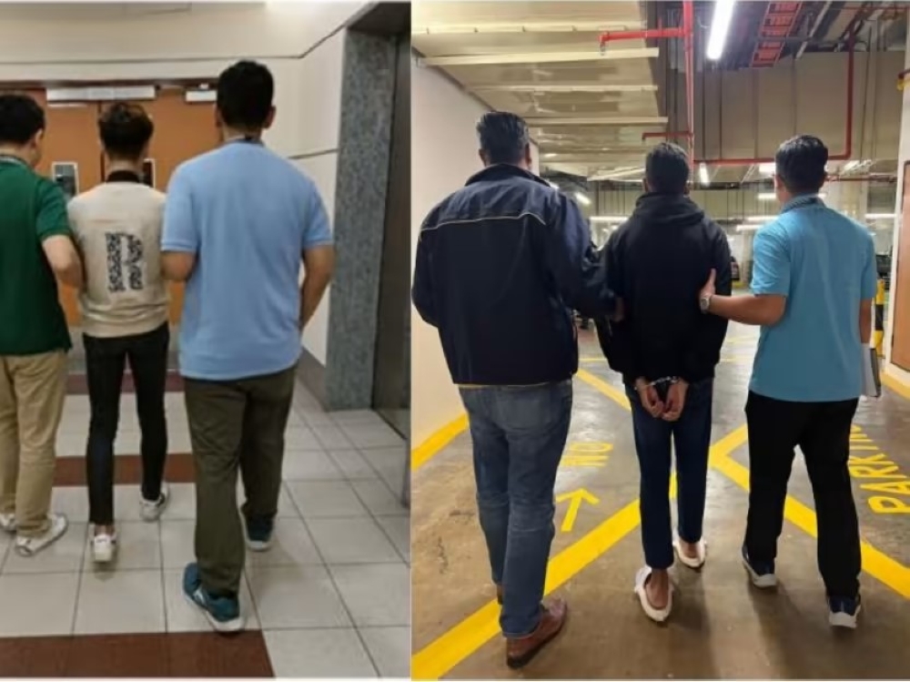 Seven men have been arrested for their alleged involvement in various scams including fake friend calls, investments, jobs, and the impersonation of government officials. — TODAY pic