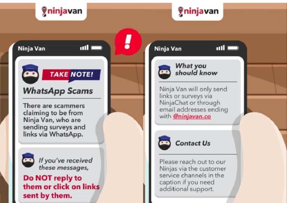 Ninja Van puts up a warning on its social media channel about scams using its name to target potential victims. — Picture via Facebook/Ninja Van Singapore