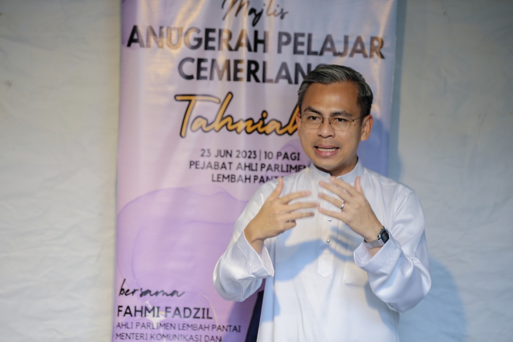 Communications and Digital Minister Fahmi Fadzil said MCMC will take stern action against the dissemination of slander including on social media, especially during the upcoming state elections. — Picture by Ahmad Zamzahuri