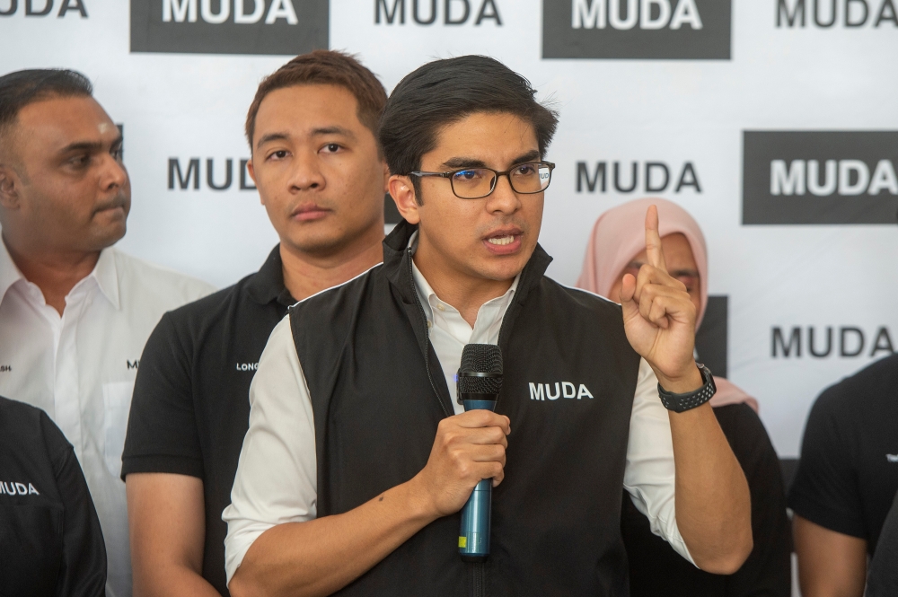 Muda president Syed Saddiq Syed Abdul Rahman speaks to the media during a press conference in Petaling Jaya, June 26, 2023. — Picture by Shafwan Zaidon