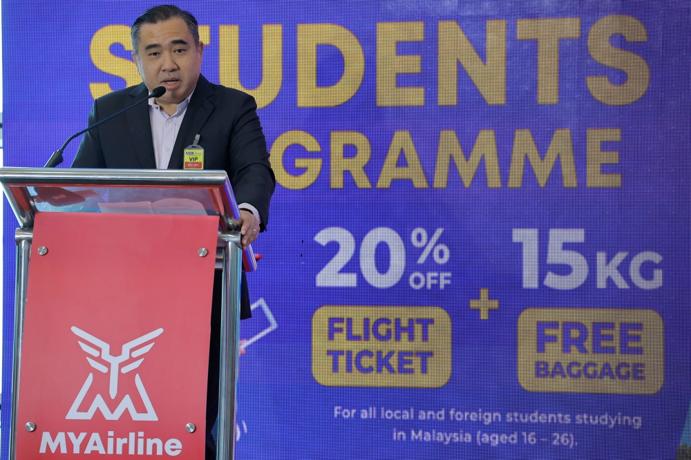 Transport Minister Anthony Loke at the launch of the MYAirline student discount programme at KLIA, Sepang June 30, 2023. — Bernama pic