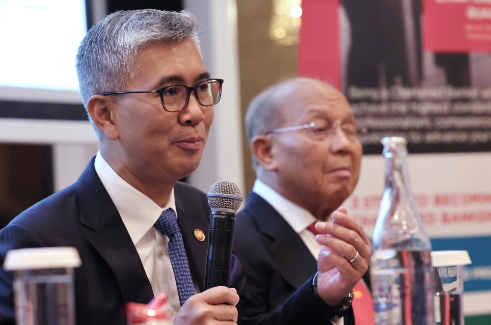 Investment, Trade and Industry Minister Tengku Datuk Seri Zafrul Abdul Aziz during a press conference at the Second Malaysian Banking Conference in Kuala Lumpur, June 27, 2023. — Bernama pic