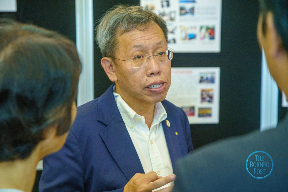 Deputy Premier Datuk Seri Dr Sim Kui Hian speaks to the media at the Sarawak Family Planning Association event in Kuching, July 4, 2023. — Picture by Muhammad Rais Sanusi
