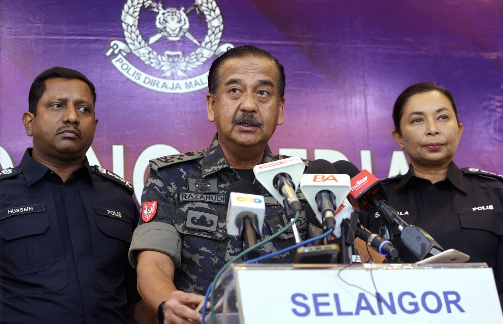 Inspector-General of Police Tan Sri Razarudin Husain speaks at a press conference on preparations for the state election in Shah Alam, July 7, 2023. — Bernama pic 