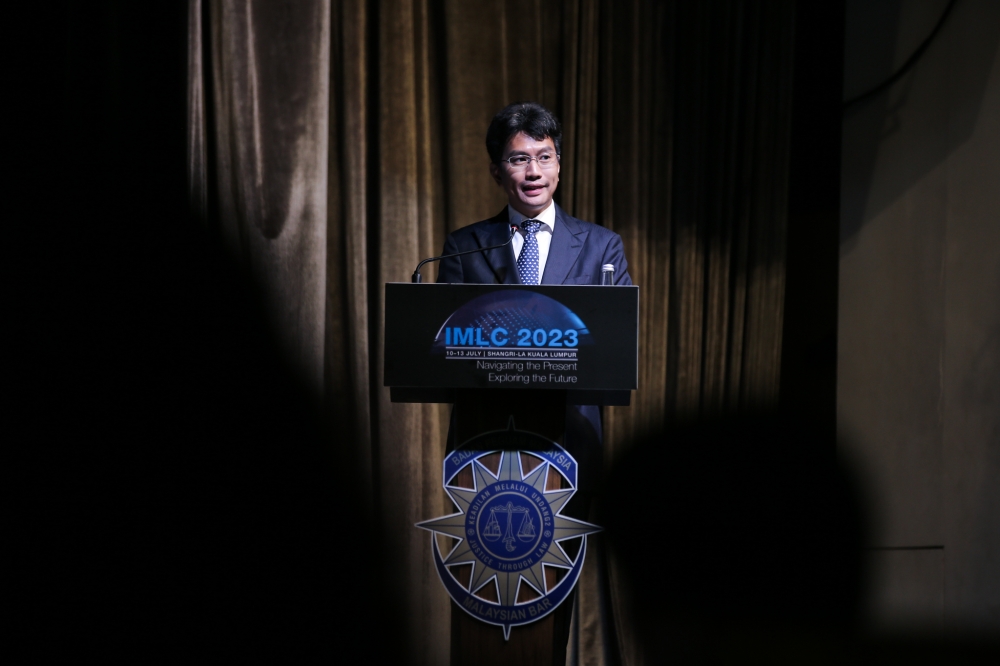 Tunku Zain Al-’Abidin Tuanku Muhriz delivers a speech at the International Malaysia Law Conference 2023Kuala Lumpur July 10, 2023. — Picture by Ahmad Zamzahuri