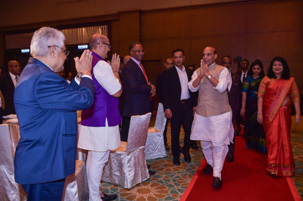 Indian Defence Minister Rajnath Singh (second right) attends the dinner reception hosted by the Indian High Commisison in Malaysia, in Kuala Lumpur July 10, 2023. — Bernama pic
