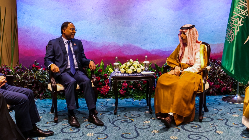 Foreign Minister Datuk Seri Zambry Abdul Kadir with Saudi Arabia’s Foreign Minister Prince Faisal bin Farhan in Jakarta, July 12, 2023. — Bernama pic 