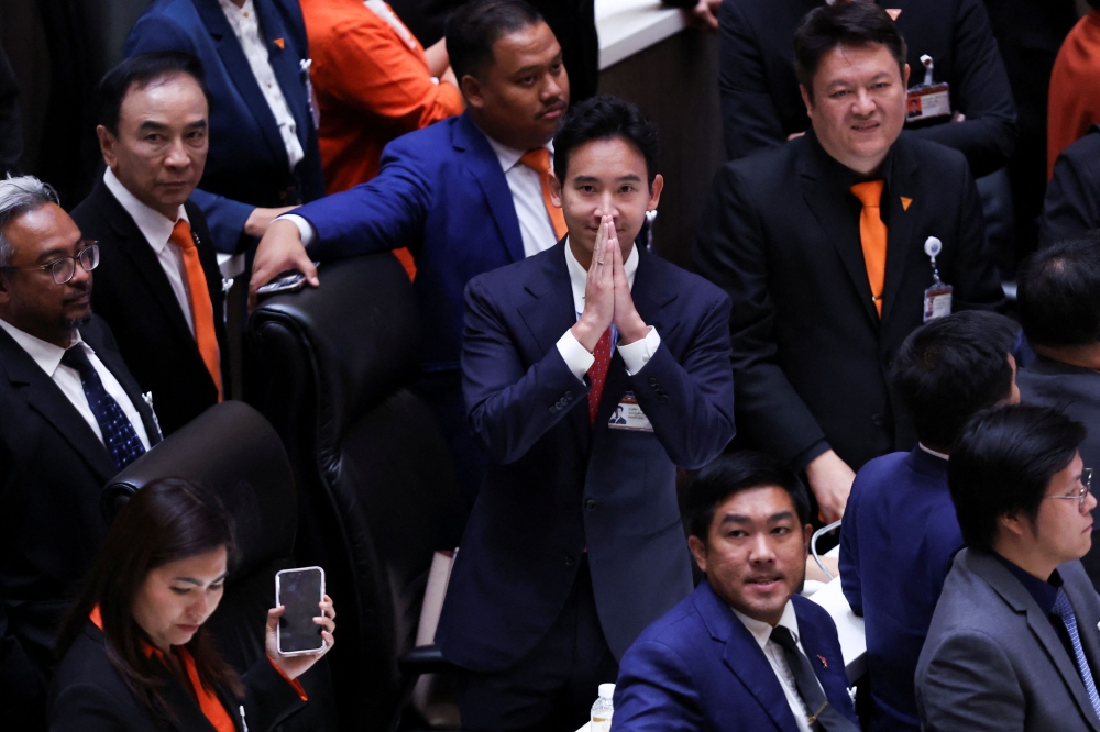File photo of Pita Limjaroenrat, leader of Thailand’s Move Forward Party who failed to win parliamentary support to become prime minister, reacting at the parliament, in Bangkok, Thailand, July 13, 2023. — Reuters pic