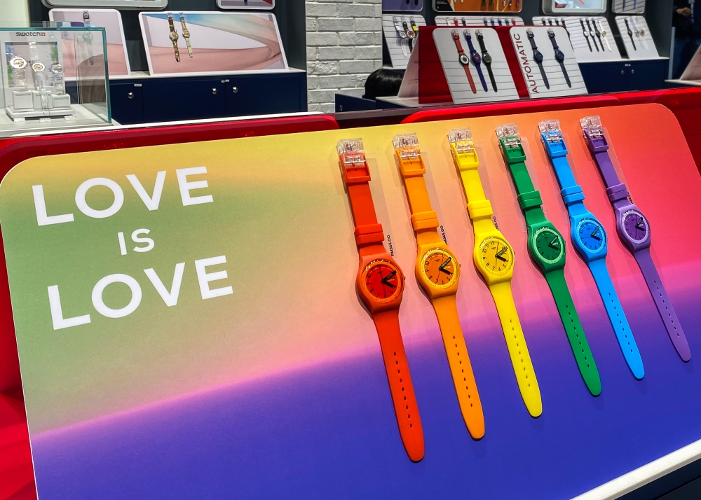 Watches are displayed for sale at a Swatch store at Setia City Mall in Shah Alam May 25, 2023. — Picture by Yusof Mat Isa