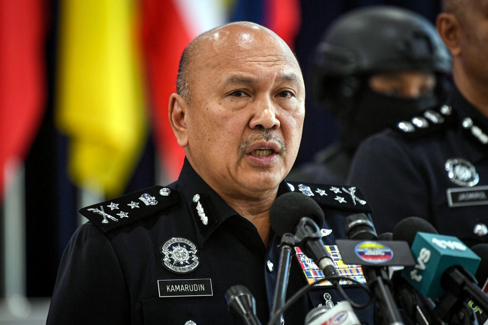 Bukit Aman JSJN director Datuk Seri Mohd Kamarudin Md Zin speaks at the press conference in Kuala Lumpur July 17, 2023. — Bernama pic