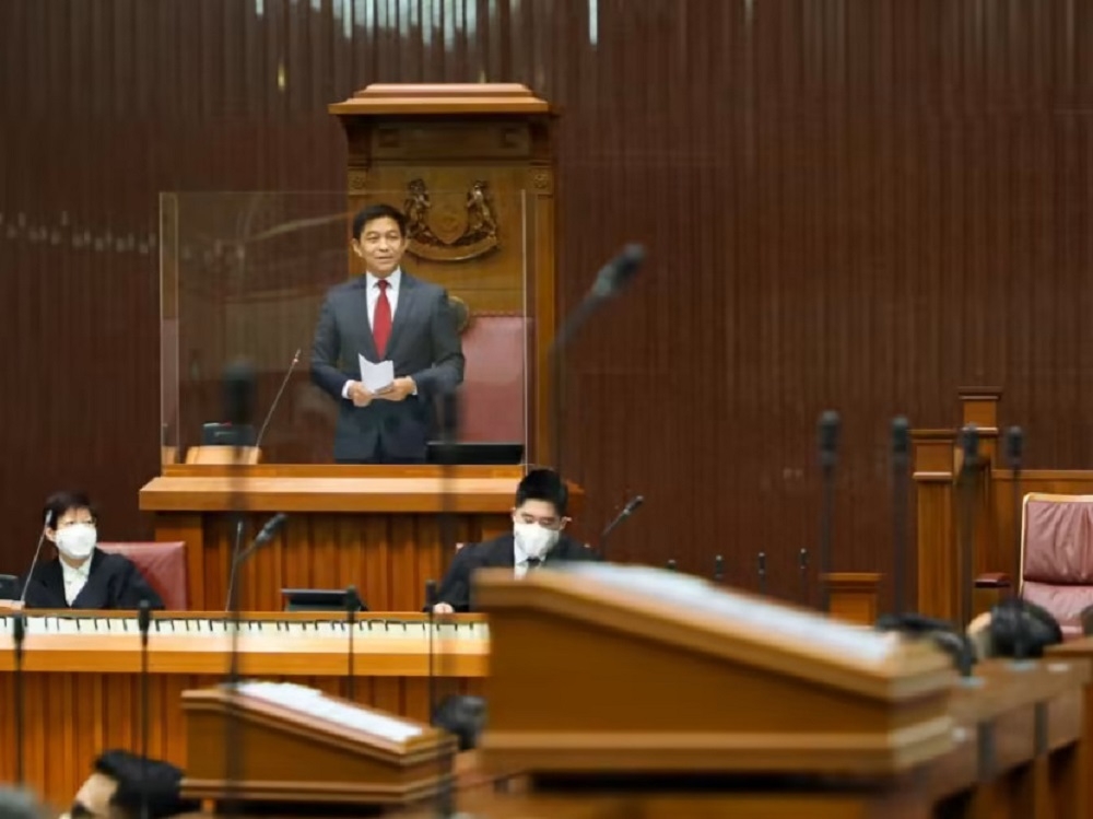 Speaker of Singapore Parliament Tan Chuan-Jin (standing) overseeing debate in the House. — Picture via Facebook/Parliament of Singapore