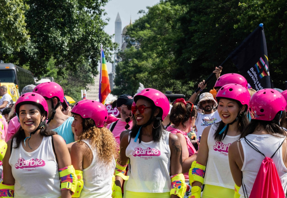 Marchers dressed up to promote the ‘Barbie’ movie prepare for the start of the Capital Pride Parade in Washington June 10, 2023. — AFP pic