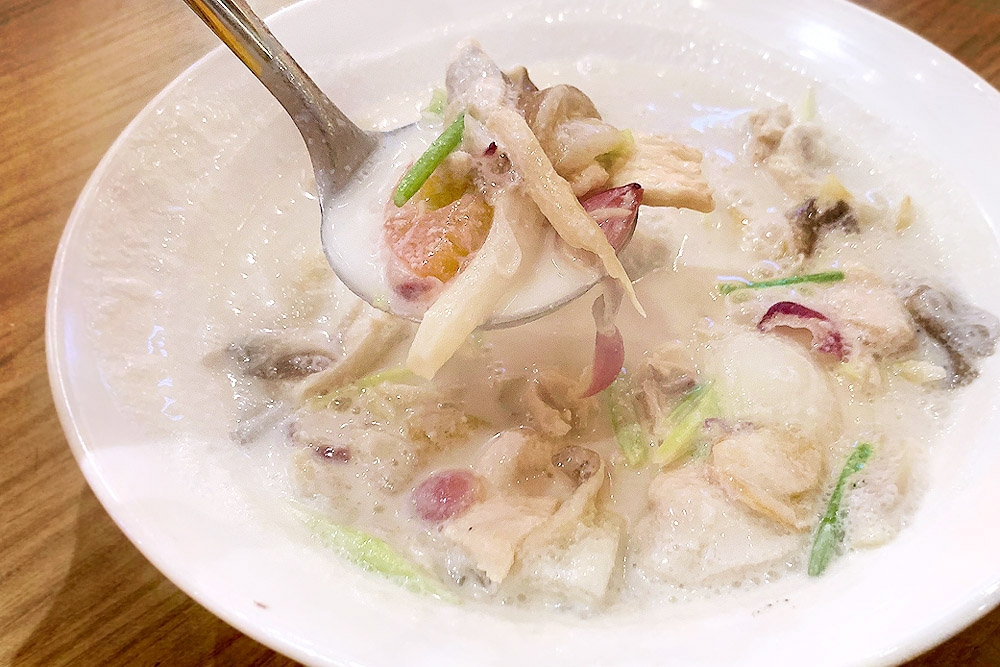 'Tom kha gai' is similar to 'tom yum', but with the addition of coconut milk.