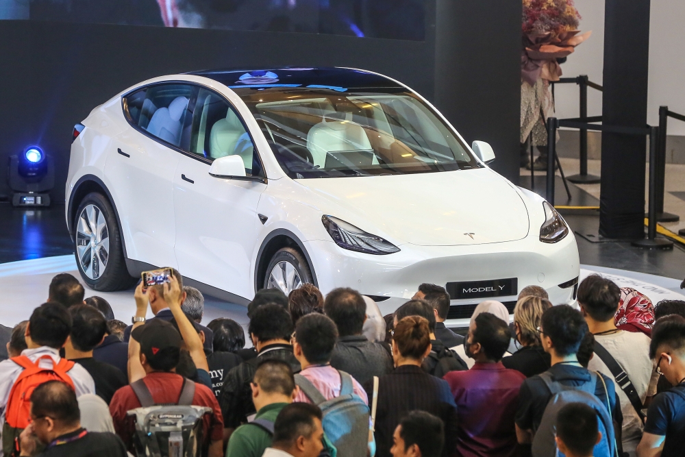 The Tesla Model Y during the launch at Pavillion in Kuala Lumpur July 20, 2023. — Picture by Yusof Mat Isa