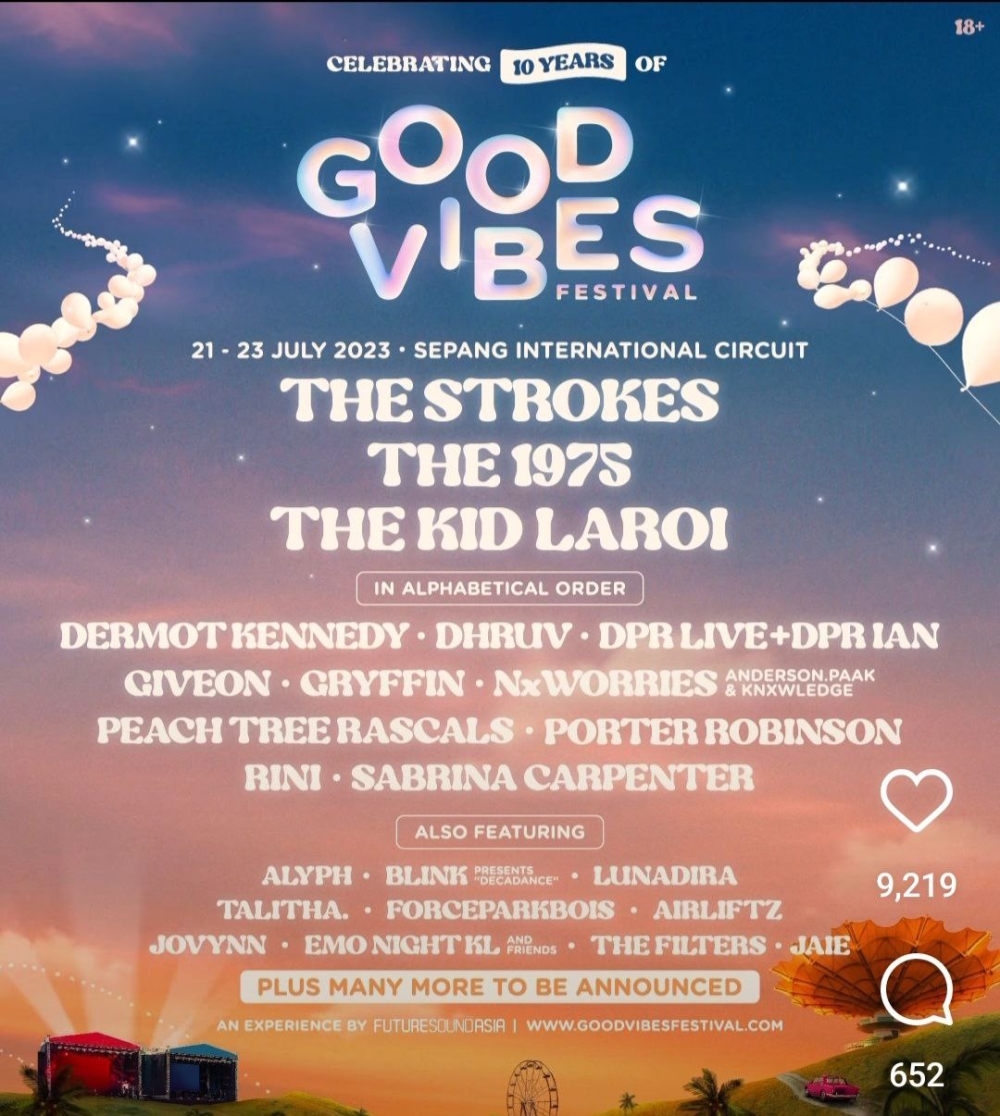 The Good Vibes Festival 2023 has been cancelled and updates will be given on refunds for those who had bought tickets for the event, its organiser confirmed this afternoon. — Picture via Instagram/Good Vibes Festival