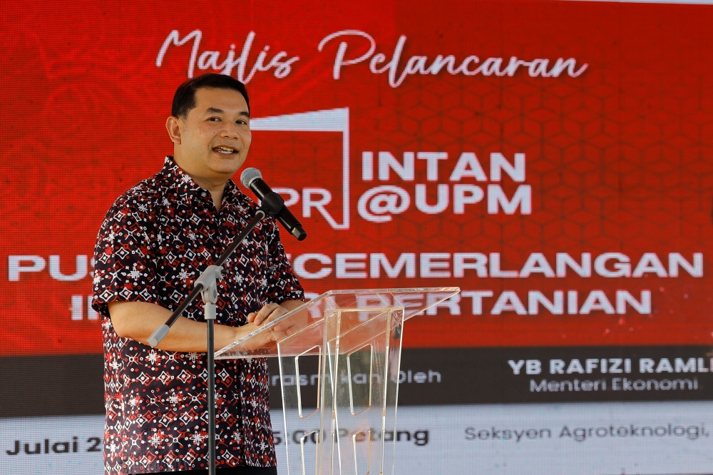 Economy Minister Rafizi Ramli delivers a speech at the IPR-Intan Agricultural Entrepreneur Programme Centre at Universiti Putra Malaysia, July 24, 2023. — Bernama pic 