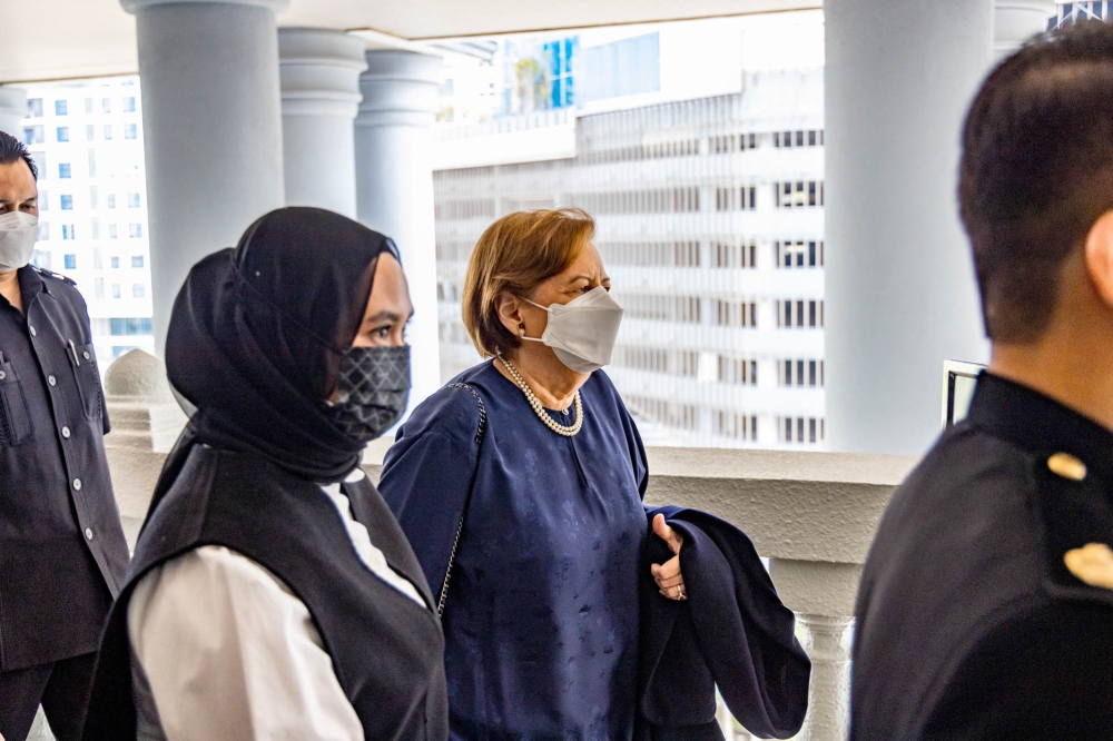 Former Bank Negara Malaysia governor Tan Sri Zeti Akhtar Aziz is pictured at the Kuala Lumpur Court Complex, in Kuala Lumpur July 27, 2023. — Picture by Firdaus Latif