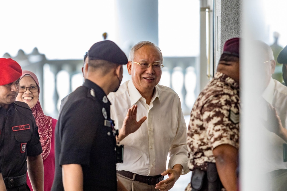 Former prime minister Datuk Seri Najib Razak is seen at the Kuala Court Complex on July 27, 2023. — Picture by Firdaus Latif