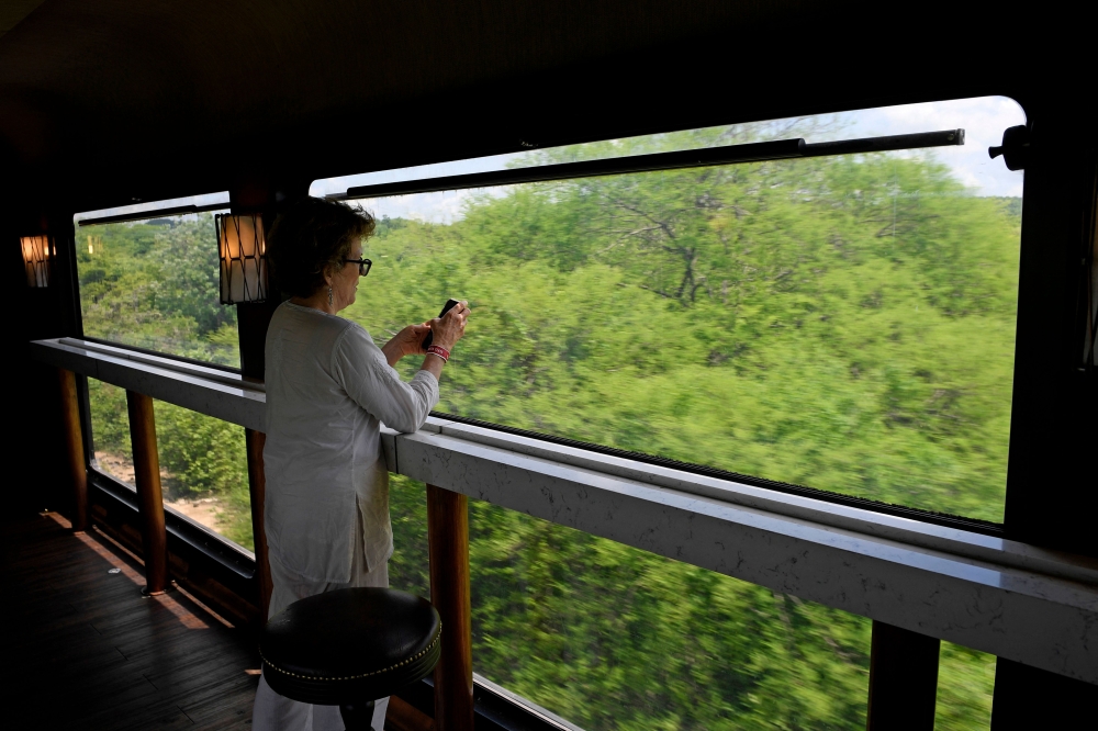 A tourist enjoys the landscape from the 