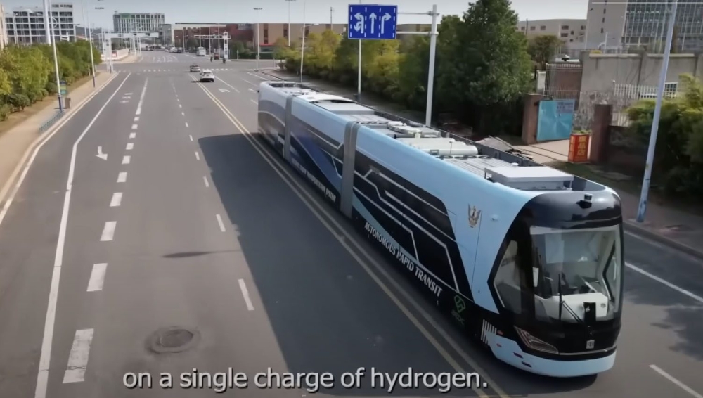 Screenshot shot shows the ART smart tram during a test run in Zhuzhou, China.  —  Screenshot from YouTube/New China TV via Borneo  Post Online