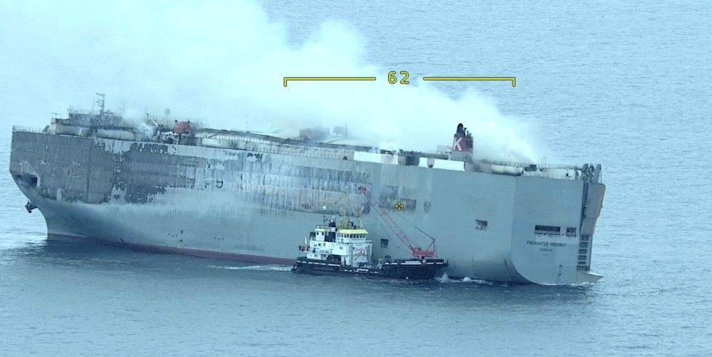 Smoke rises from burning cargo ship Fremantle Highway. — Reuters pic/Dutch Coastguard