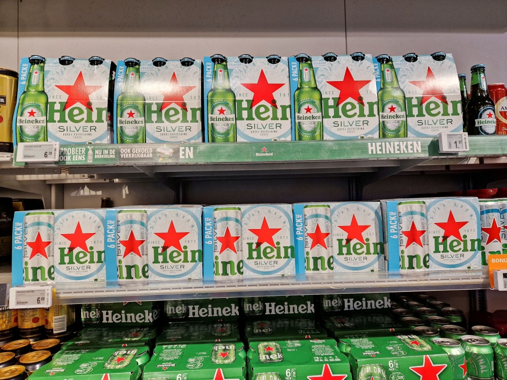 Bottles of Heineken Silver are seen on display at a supermarket in Amsterdam April 20, 2023. — Reuters pic