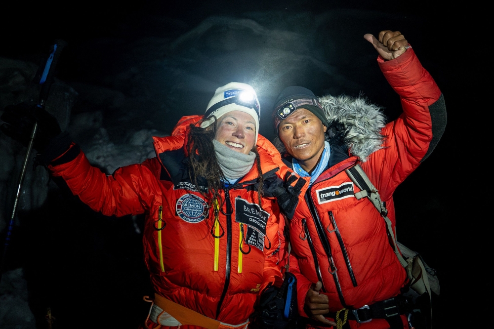 In this handout photo taken on May 18, 2023 and released by Courtesy of Field Productions shows Norwegian climber Kristin Harila (left) and Nepali guide Tenjin Sherpa at Kanchenjunga, the third-highest mountain in the world located in Nepal. — Picture courtesy of Field Productions via AFP 